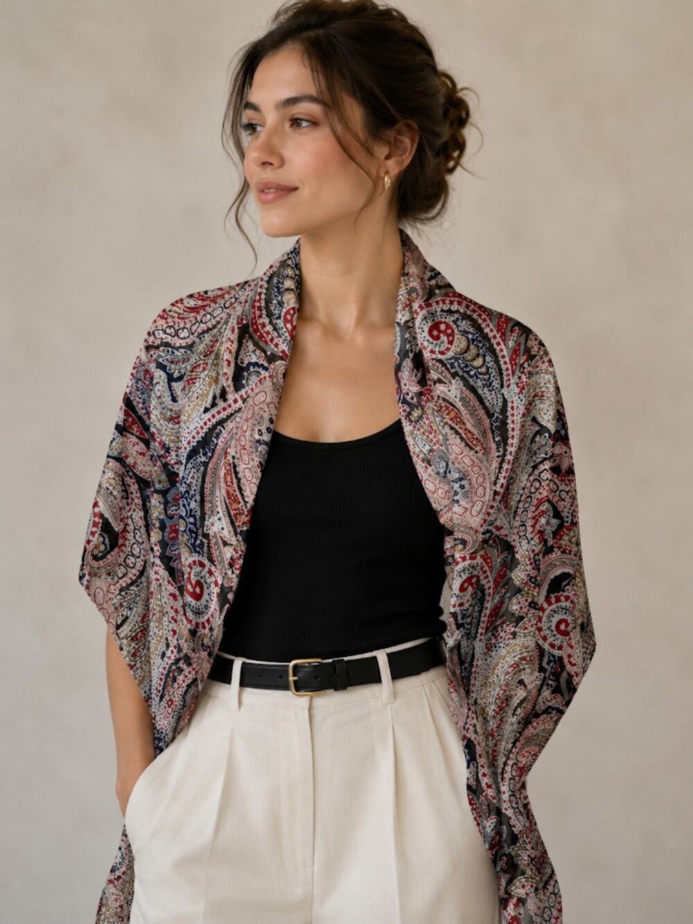 Womens Sheer Paisley Print Conversion Scarf Shrug Light Weight Boho Festival
